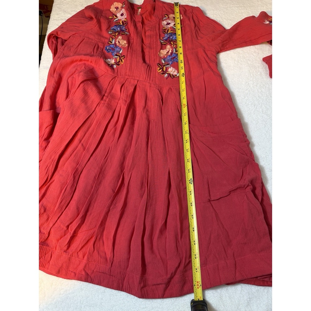 Free People Mia Gauze Floral‎ Embroidered Long Sleeve Mini Dress Size XS Red - Picture 10 of 11